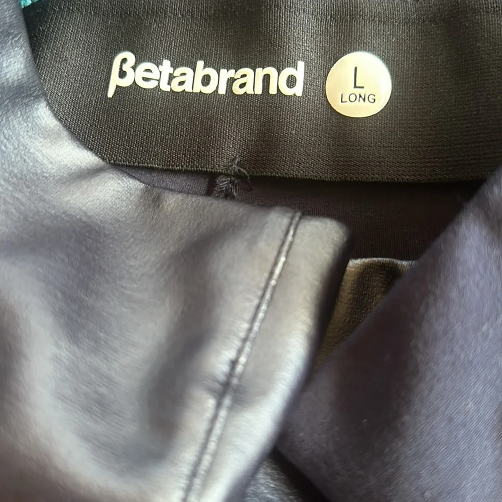 Betabrand Skinny-Leg Jett Dress Pant Yoga Pants Faux Leather Dark Blue LONG L